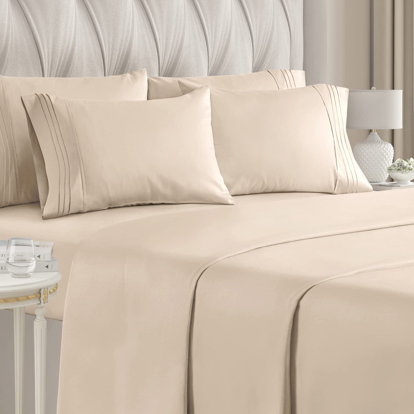 6-Piece Set: Hotel Luxury Bed Sheets Cream __label2:BOGO 30% OFF __stock:200 Bedding refund_fee:1800