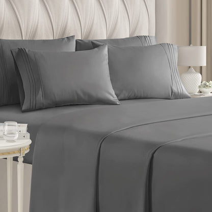 6-Piece Set: Hotel Luxury Bed Sheets Gray __label2:BOGO 30% OFF __stock:200 Bedding refund_fee:1800