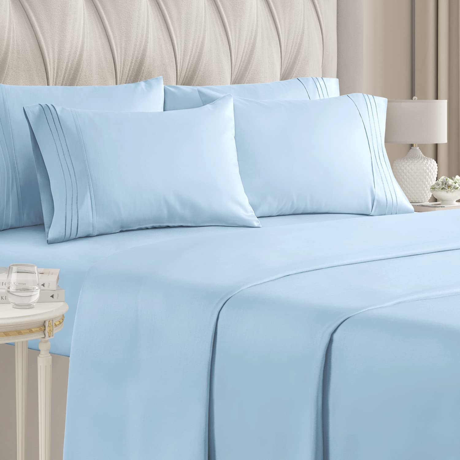 6-Piece Set: Hotel Luxury Bed Sheets Light Blue __label2:BOGO 30% OFF __stock:200 Bedding refund_fee:1800