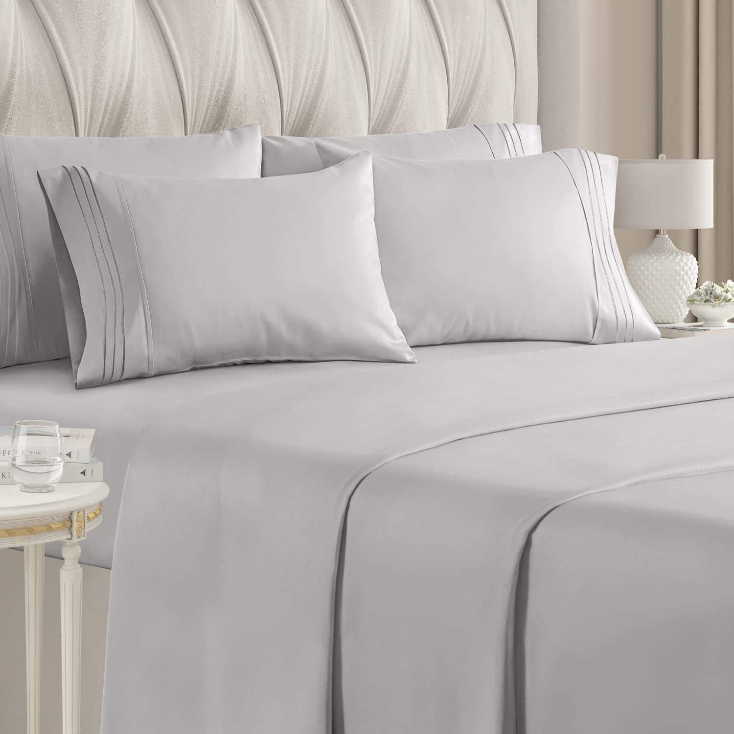 6-Piece Set: Hotel Luxury Bed Sheets Light Gray __label2:BOGO 30% OFF __stock:200 Bedding refund_fee:1800