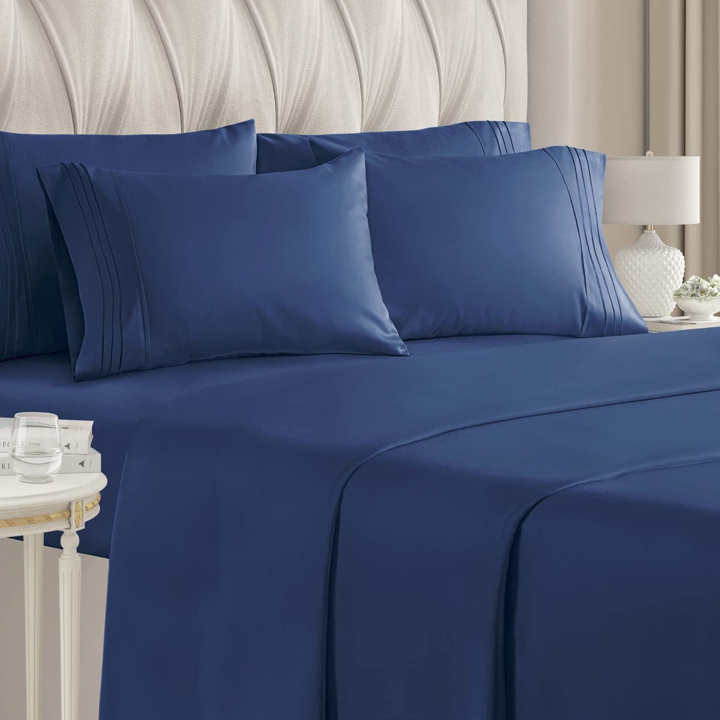 6-Piece Set: Hotel Luxury Bed Sheets Navy __label2:BOGO 30% OFF __stock:200 Bedding refund_fee:1800