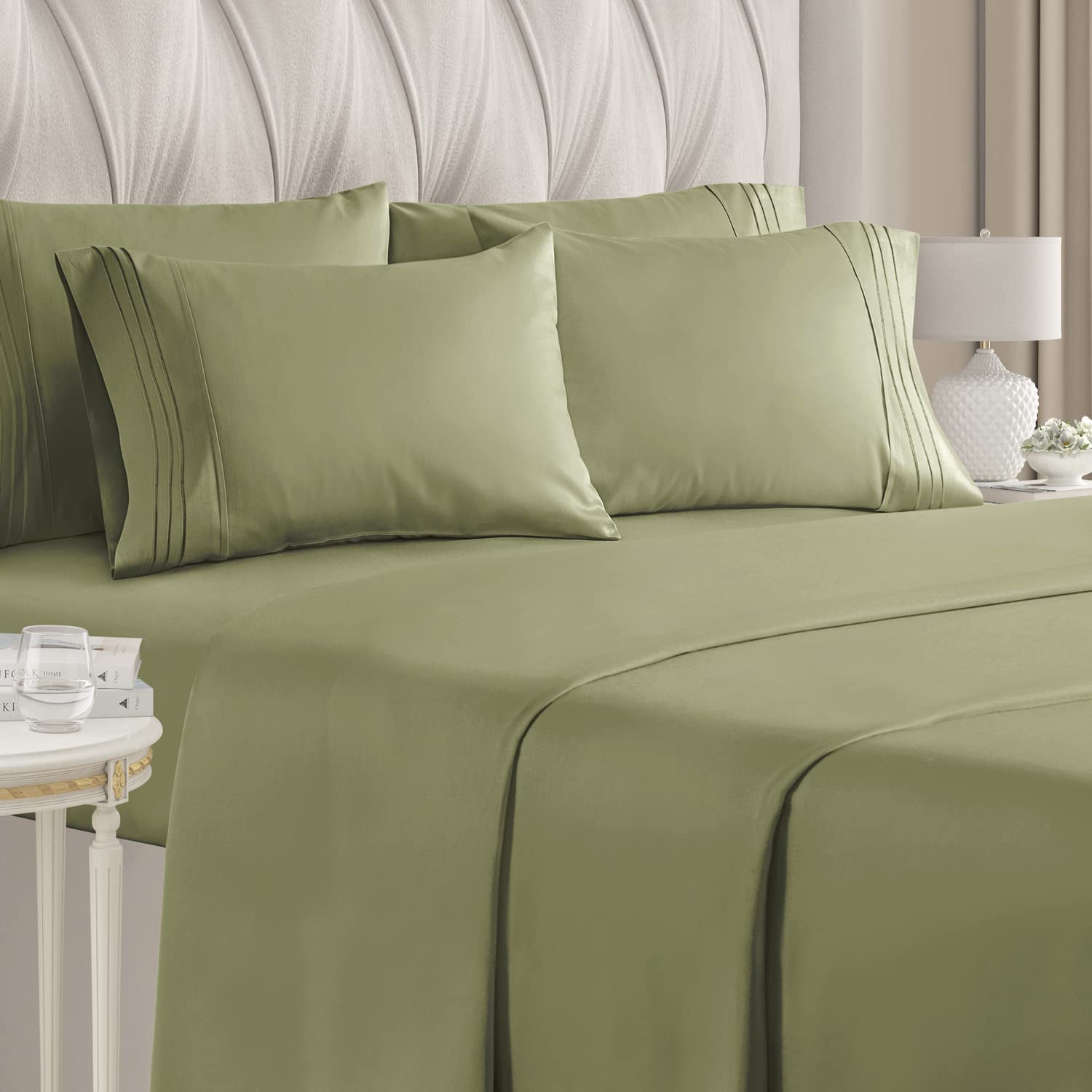 6-Piece Set: Hotel Luxury Bed Sheets Sage __label2:BOGO 30% OFF __stock:200 Bedding refund_fee:1800