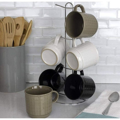 6-Piece Set: Stoneware Mug Set with Metal Rack __stock:200 Kitchen & Dining refund_fee:800