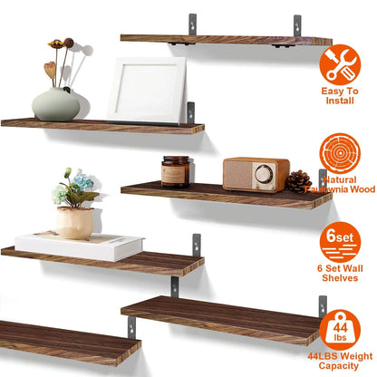 6-Piece Set: Wall Mounted Shelve Wood Storage Metal Bracket Display __stock:50 Closet & Storage refund_fee:1800