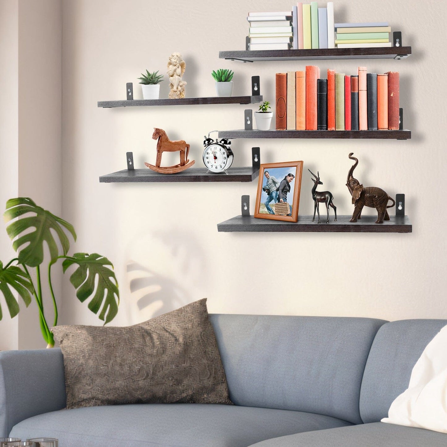 6-Piece Set: Wall Mounted Shelve Wood Storage Metal Bracket Display __stock:50 Closet & Storage refund_fee:1800