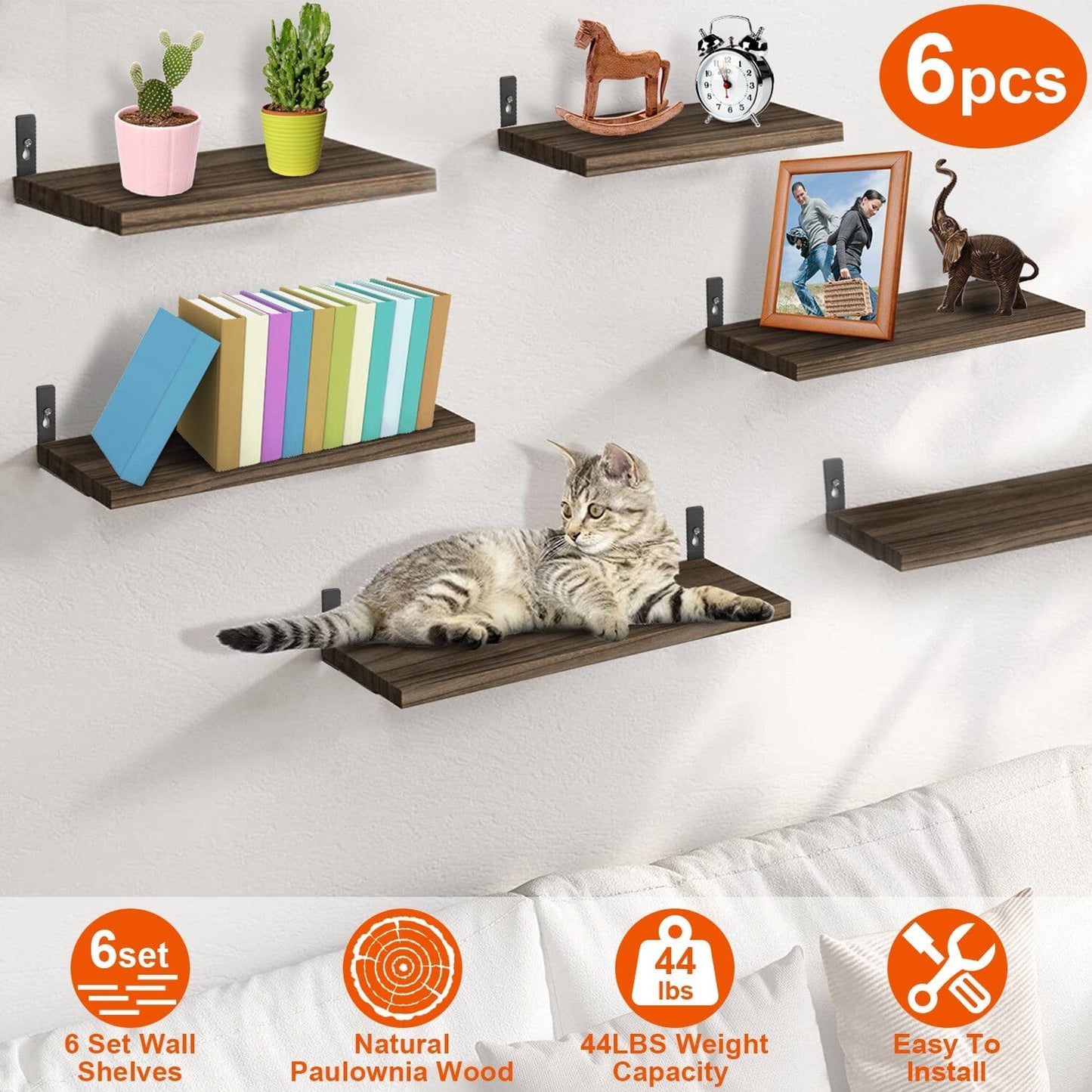 6-Piece Set: Wall Mounted Shelve Wood Storage Metal Bracket Display __stock:50 Closet & Storage refund_fee:1800