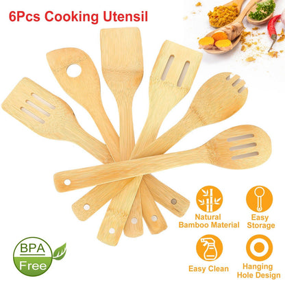 6-Pieces: Cooking Utensil Bamboo Wooden Spoons Kitchen & Dining refund_fee:800