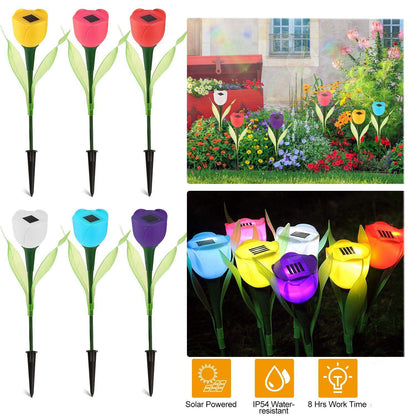 6-Pieces: Solar Garden Tulip Flower Lights Outdoor Lighting refund_fee:1200 Warranty