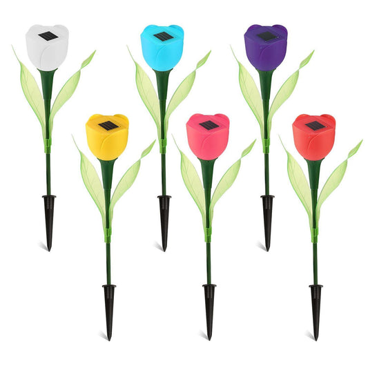 6-Pieces: Solar Garden Tulip Flower Lights Outdoor Lighting refund_fee:1200 Warranty