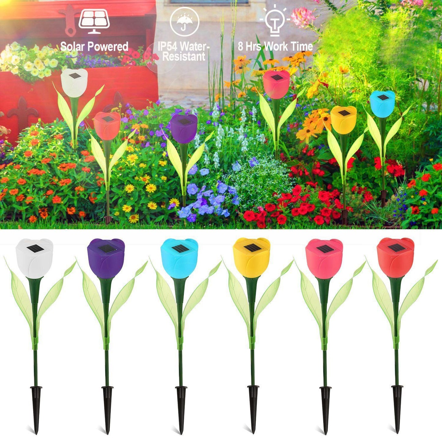 6-Pieces: Solar Garden Tulip Flower Lights Outdoor Lighting refund_fee:1200 Warranty