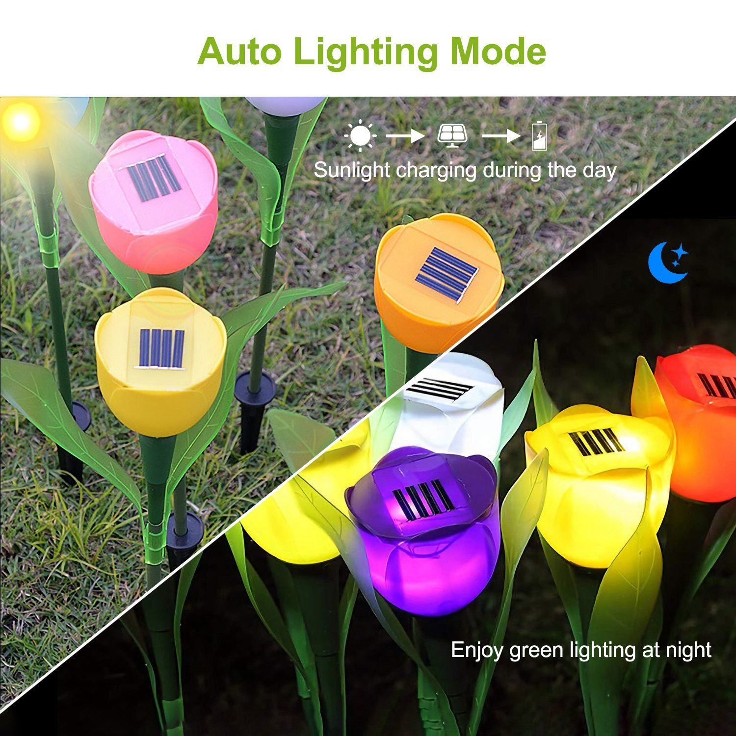 6-Pieces: Solar Garden Tulip Flower Lights Outdoor Lighting refund_fee:1200 Warranty