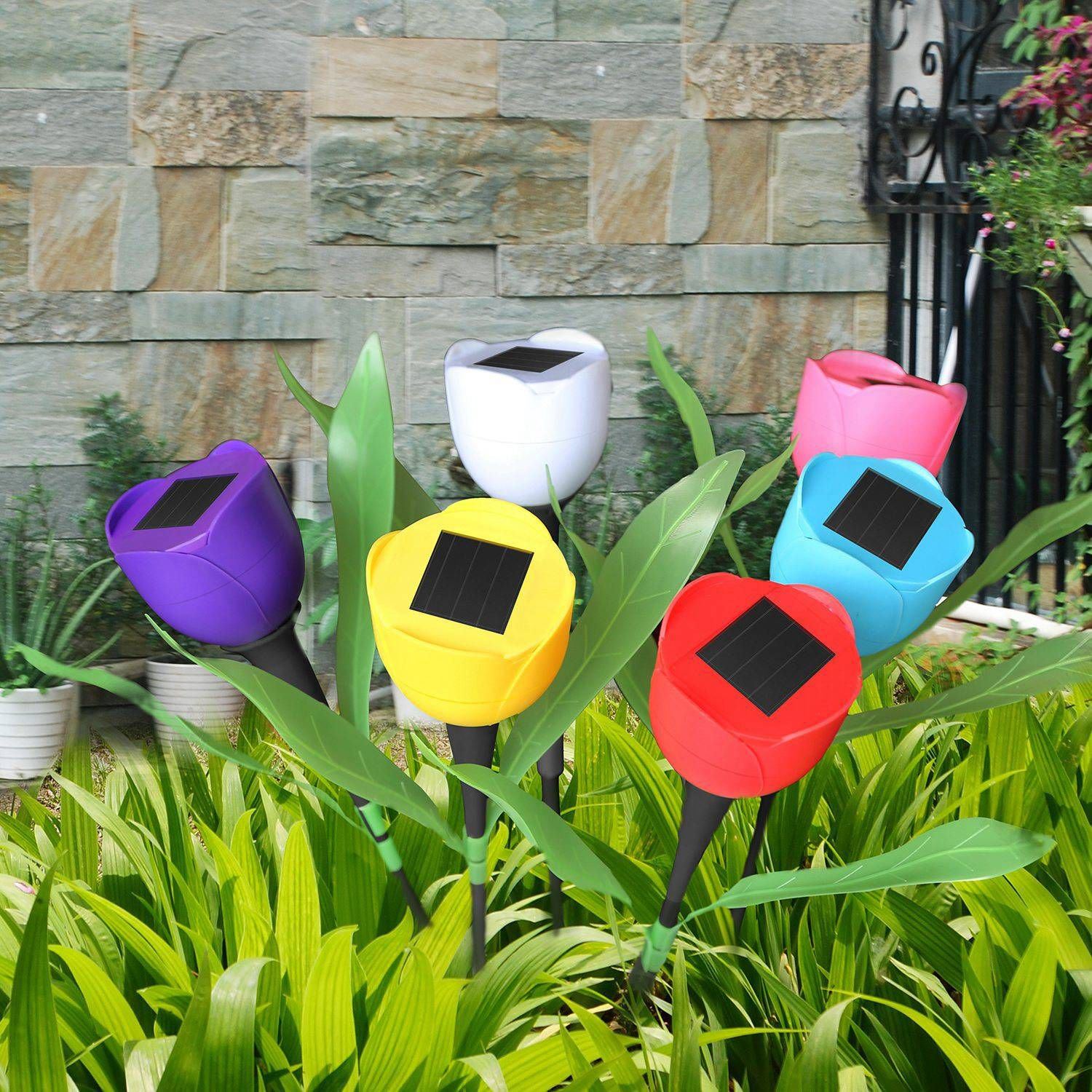 6-Pieces: Solar Garden Tulip Flower Lights Outdoor Lighting refund_fee:1200 Warranty