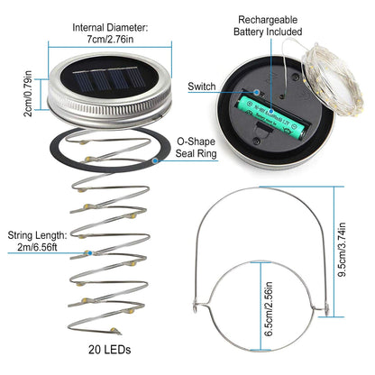 6-Pieces: Solar Powered Mason Jar Lid Lights 20 LEDs __stock:50 refund_fee:1200 String & Fairy Lights Warranty