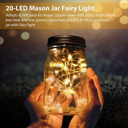 6-Pieces: Solar Powered Mason Jar Lid Lights 20 LEDs __stock:50 refund_fee:1200 String & Fairy Lights Warranty