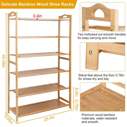 6 Tier Bamboo Shoe Rack Organizer __stock:100 Closet & Storage Low stock refund_fee:1200