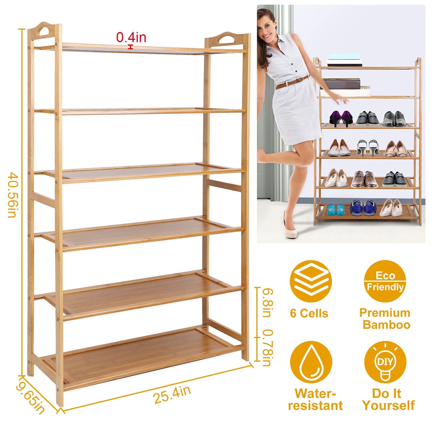 6 Tier Bamboo Shoe Rack Organizer __stock:100 Closet & Storage Low stock refund_fee:1200