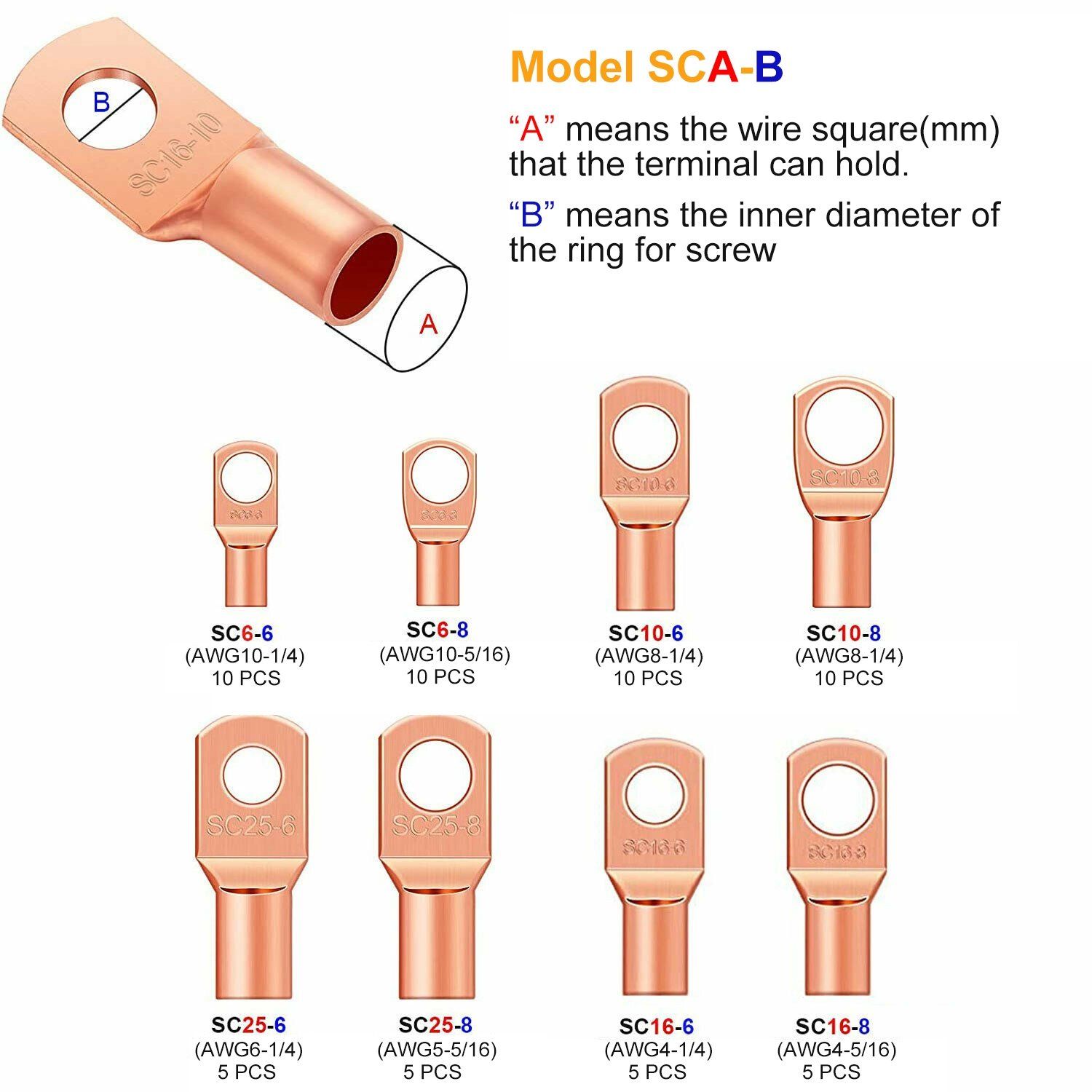 60-Piece: Battery Bare Copper Ring Lug Terminals Home Improvement Low stock refund_fee:1200