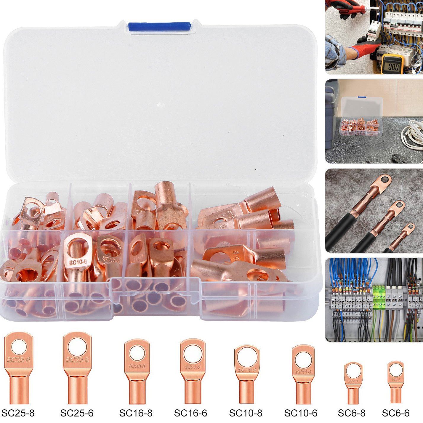 60-Piece: Battery Bare Copper Ring Lug Terminals Home Improvement Low stock refund_fee:1200