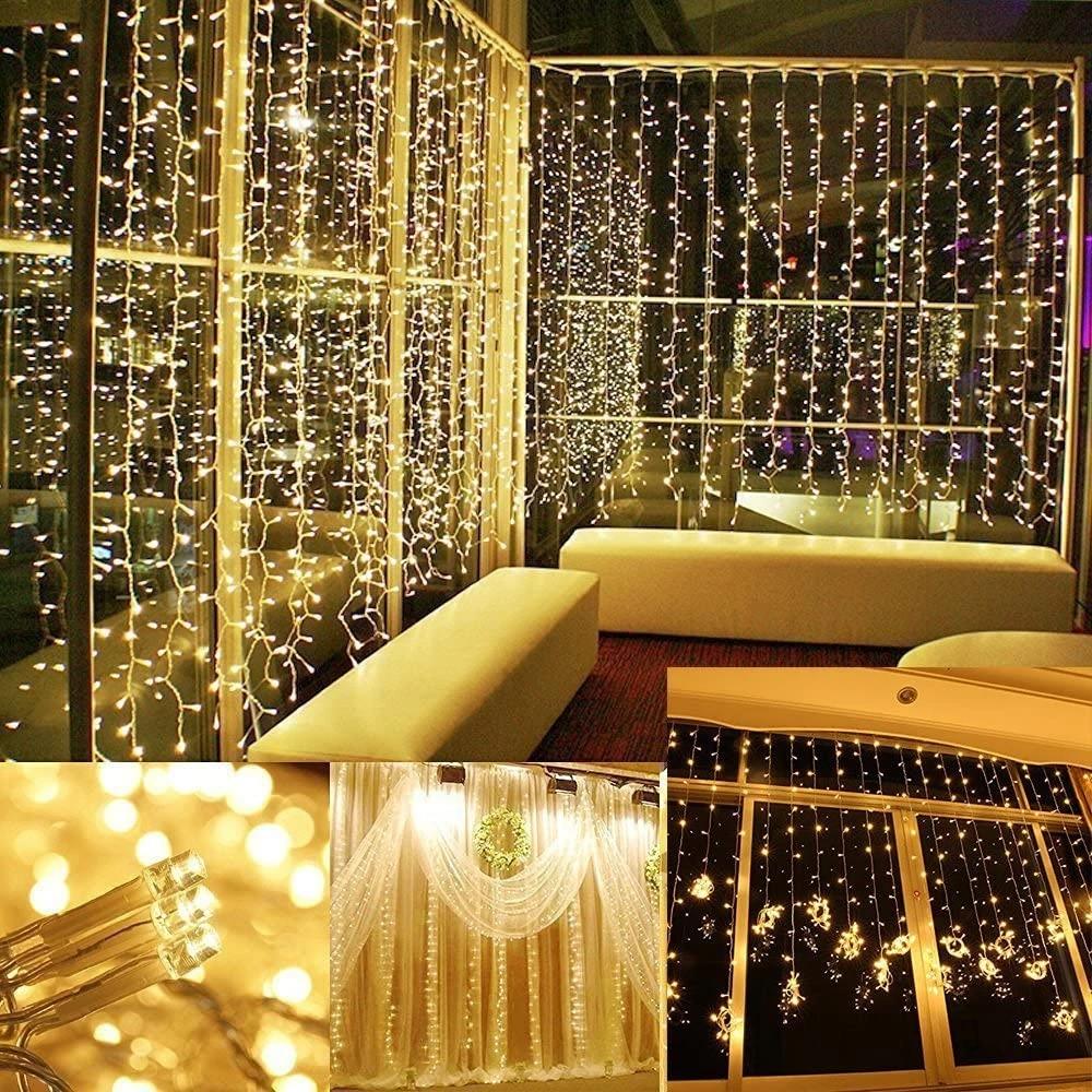 600 LED 9.8 x 19.6 FT. LED Curtain Lights with 8 Light Modes and Memory Function __stock:50 Holiday refund_fee:1200 String & Fairy Lights Warranty