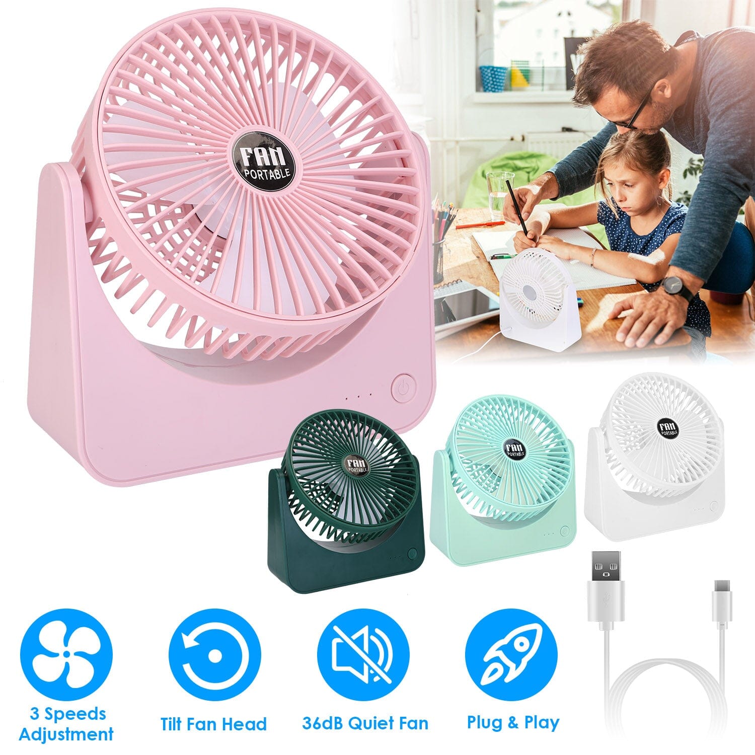 6.5" Desk Fan USB Powered 3 Speeds __stock:50 Household Appliances refund_fee:1200 Warranty