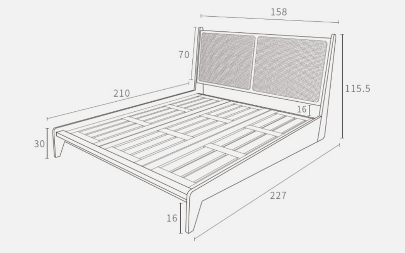 Vine Boho Noir Solid Wood & Rattan Bed Frame