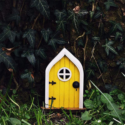 Fairy Tale Scene - Mini Elf Door yellow (window) decoration Garden & Patio