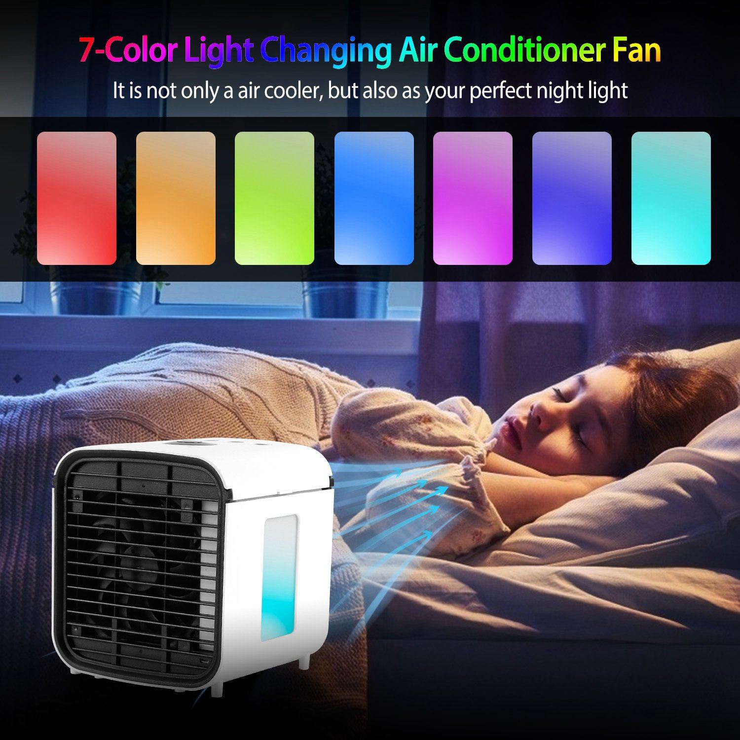 7-Color Change Portable Mini Air Conditioner Cooling Fan Household Appliances Low stock refund_fee:1800 Warranty