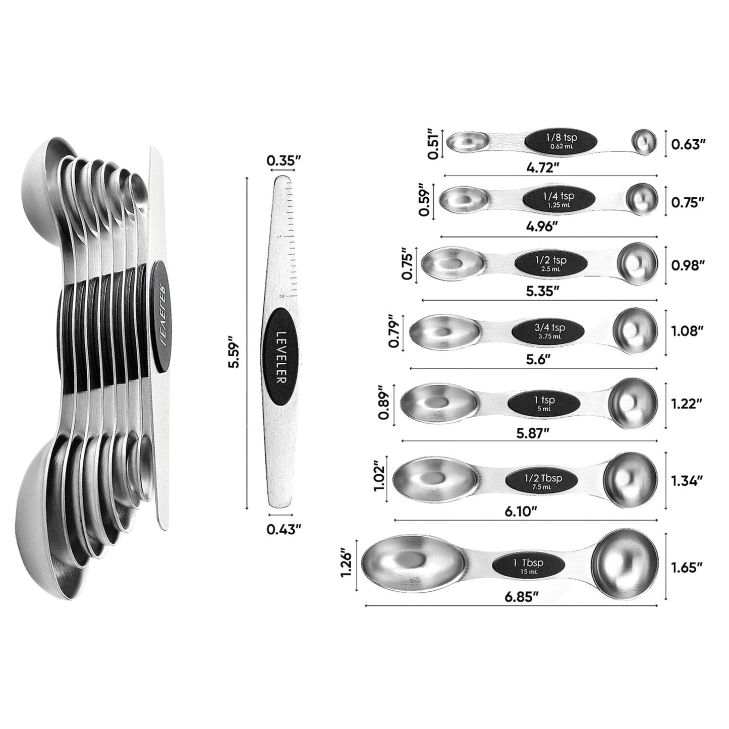 7-Piece: Double Sided Stackable Magnetic Measuring Spoons Set with Leveler Kitchen & Dining refund_fee:1200