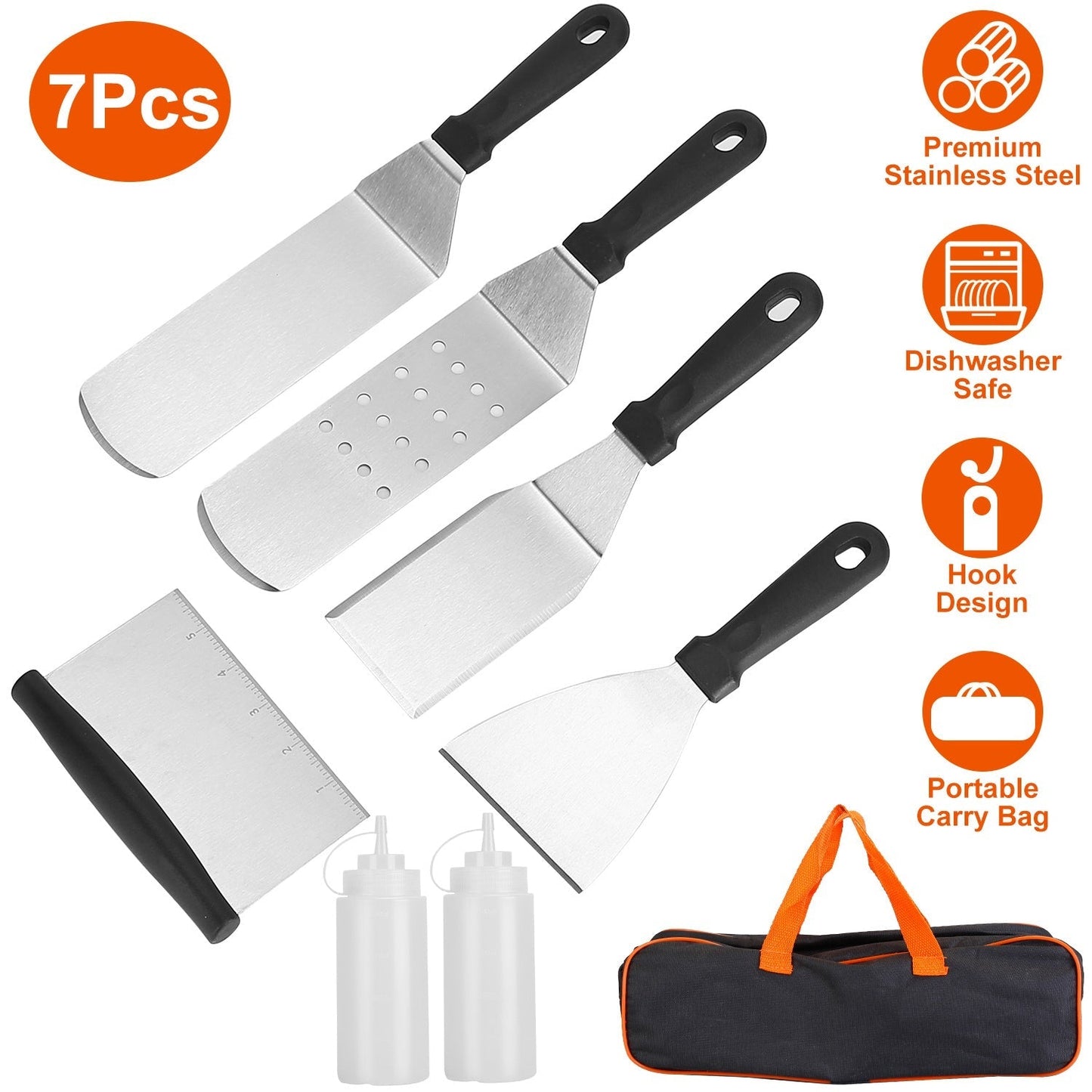 7-Piece Set: Stainless Steel BBQ Grilling Utensil Tools __stock:50 Kitchen & Dining refund_fee:1200