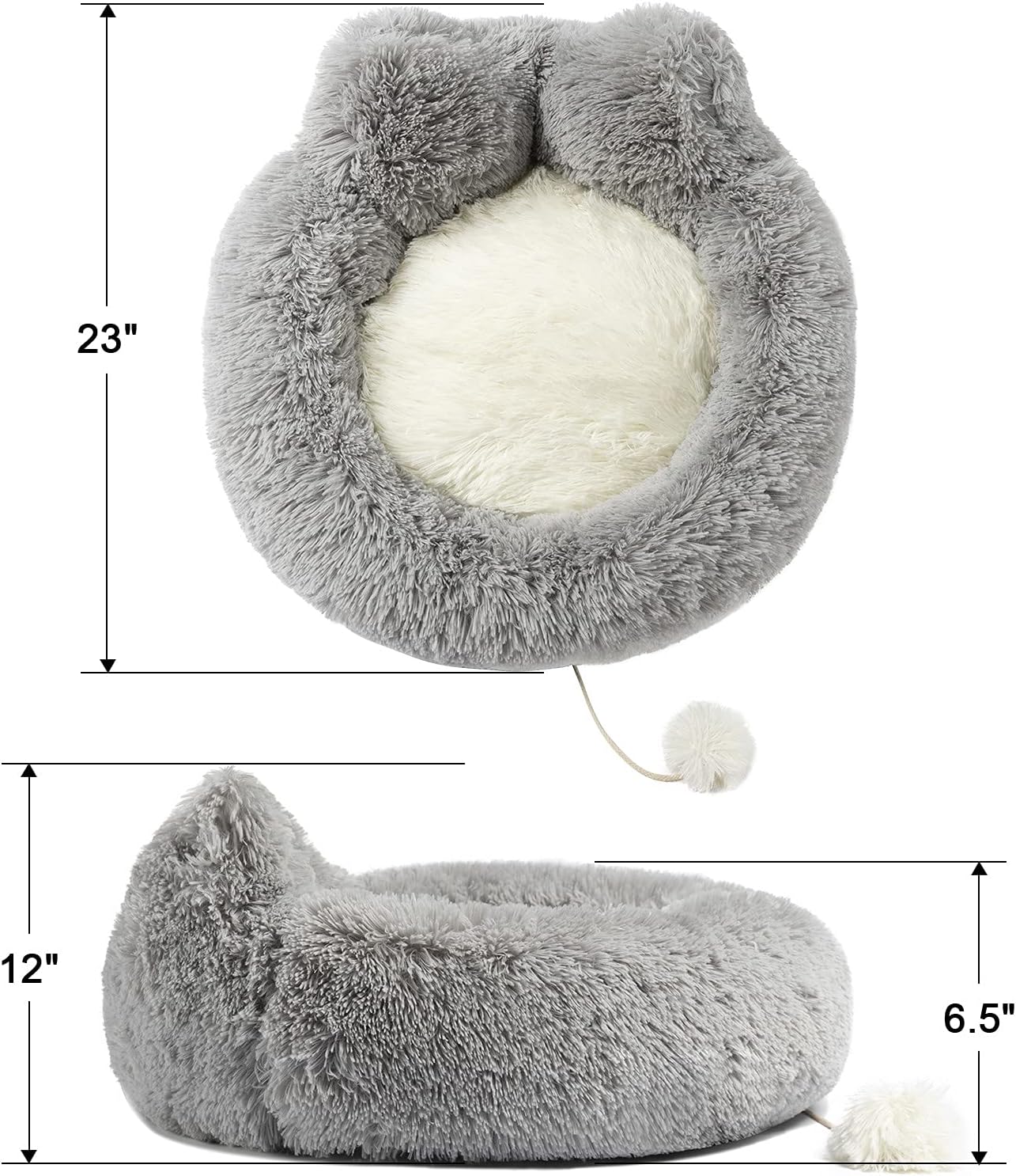 Cat Bed for Indoor Cats, Calming Dog Bed for Small Dogs, anti Anxiety Dog Bed Soft Fluffy Warm and Cozy to Improved Sleep, Machine Washable Grey, Large Beds Beds & Furniture Cats Pet Supplies