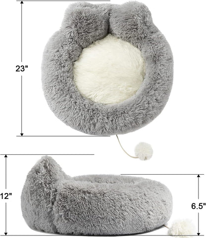 Cat Bed for Indoor Cats, Calming Dog Bed for Small Dogs, anti Anxiety Dog Bed Soft Fluffy Warm and Cozy to Improved Sleep, Machine Washable Grey, Large Beds Beds & Furniture Cats Pet Supplies