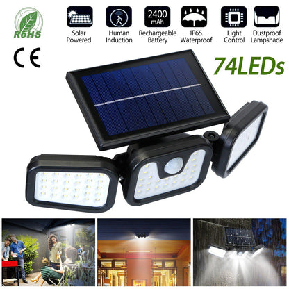 74 LEDs 3 Adjustable Solar Head Motion Sensor Flood Light Low stock Outdoor Lighting refund_fee:1200 Warranty