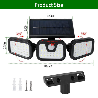 74 LEDs 3 Adjustable Solar Head Motion Sensor Flood Light Low stock Outdoor Lighting refund_fee:1200 Warranty