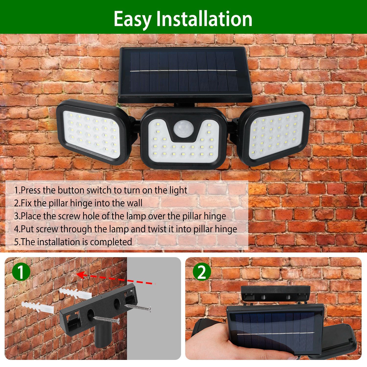 74 LEDs 3 Adjustable Solar Head Motion Sensor Flood Light Low stock Outdoor Lighting refund_fee:1200 Warranty