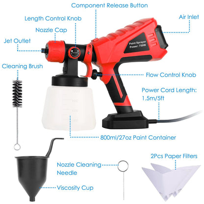 750W Electric Paint Sprayer Handheld with 3 Spray Patterns __stock:100 Home Improvement refund_fee:1800 Warranty