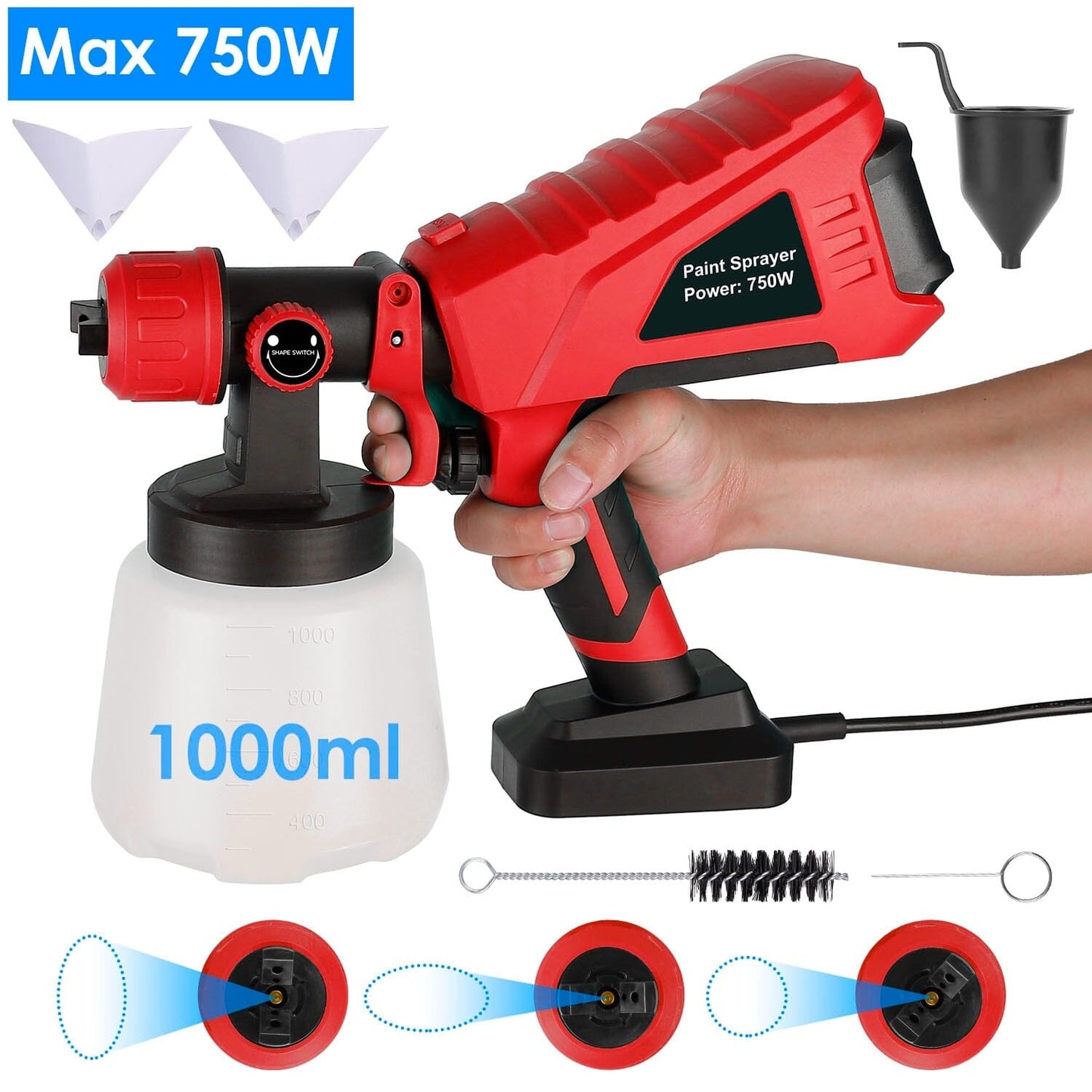 750W Electric Paint Sprayer Handheld with 3 Spray Patterns __stock:100 Home Improvement refund_fee:1800 Warranty