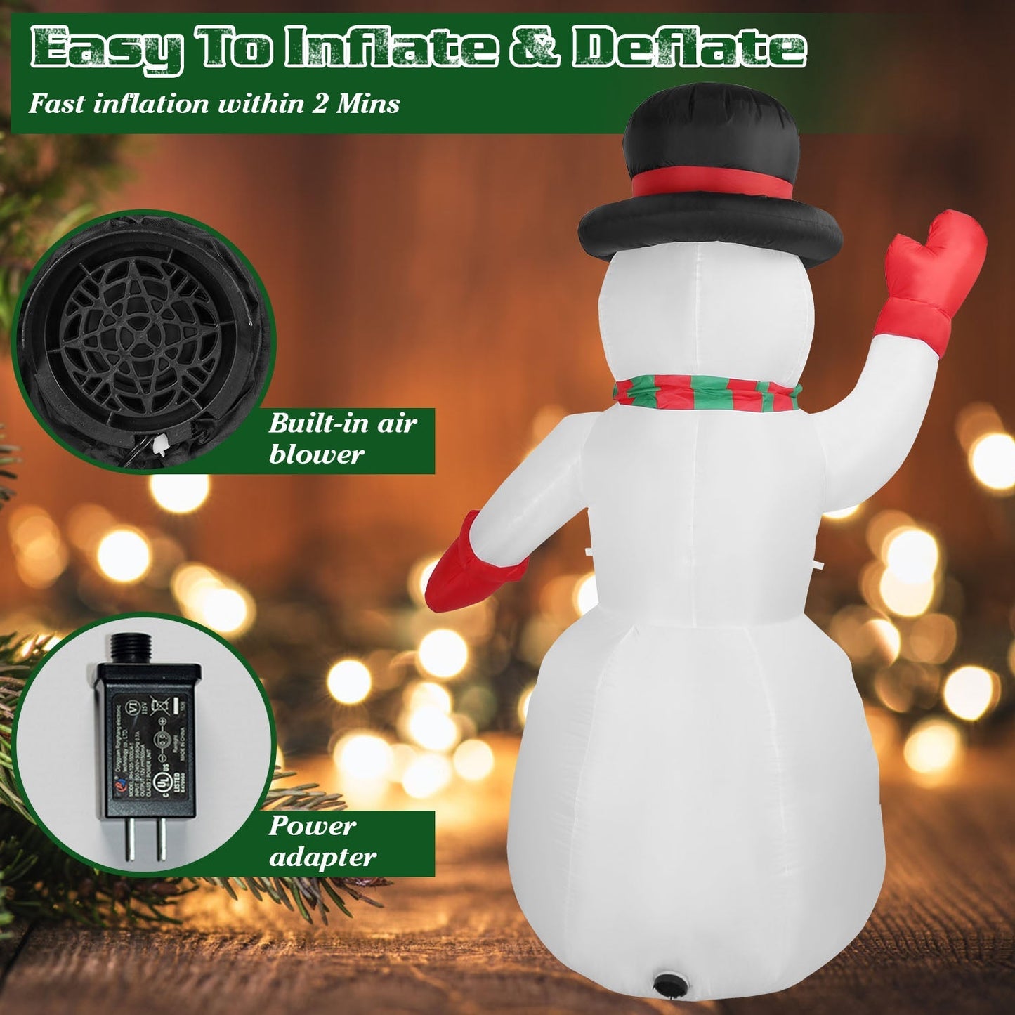 7.9ft Christmas Inflatable Giant Snowman Blow Up with LED Lights Hat Scarf __stock:50 Holiday Decor & Apparel refund_fee:1800 Warranty