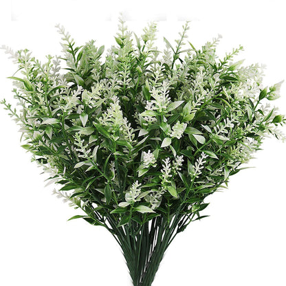 8 Bundles Artificial Lavender Plastic Flower Decorations White __stock:100 Furniture and Décor refund_fee:800