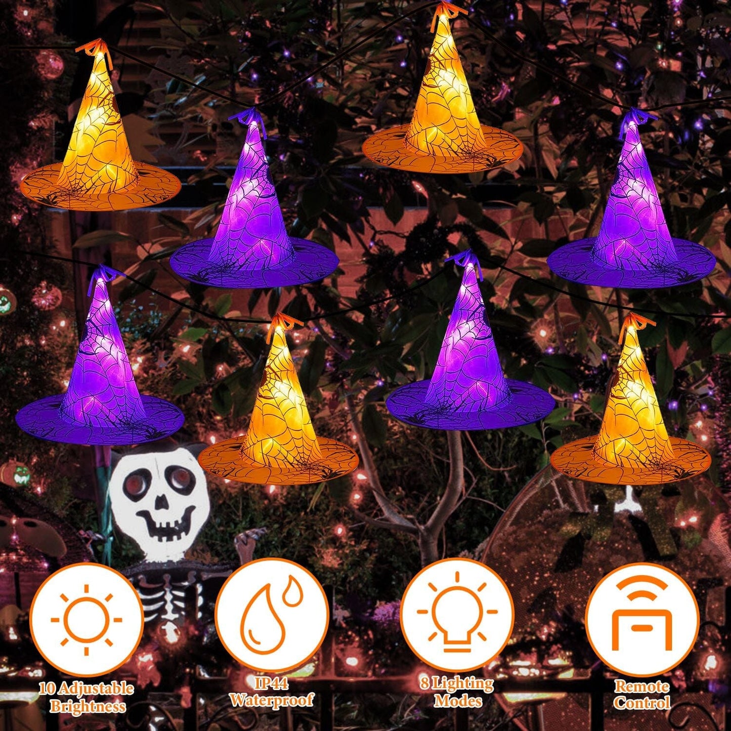 8-Pack: 13ft Witch Hat Hanging String LED Light __stock:50 Holiday Decor & Apparel Low stock refund_fee:1200 Warranty