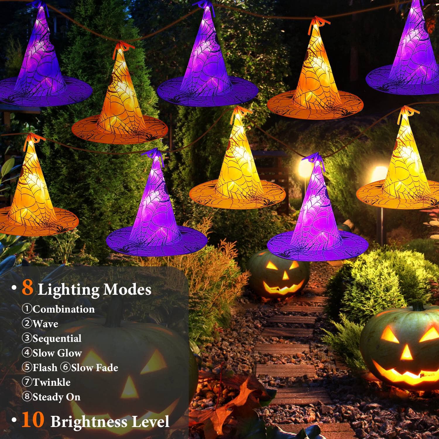 8-Pack: 13ft Witch Hat Hanging String LED Light __stock:50 Holiday Decor & Apparel Low stock refund_fee:1200 Warranty