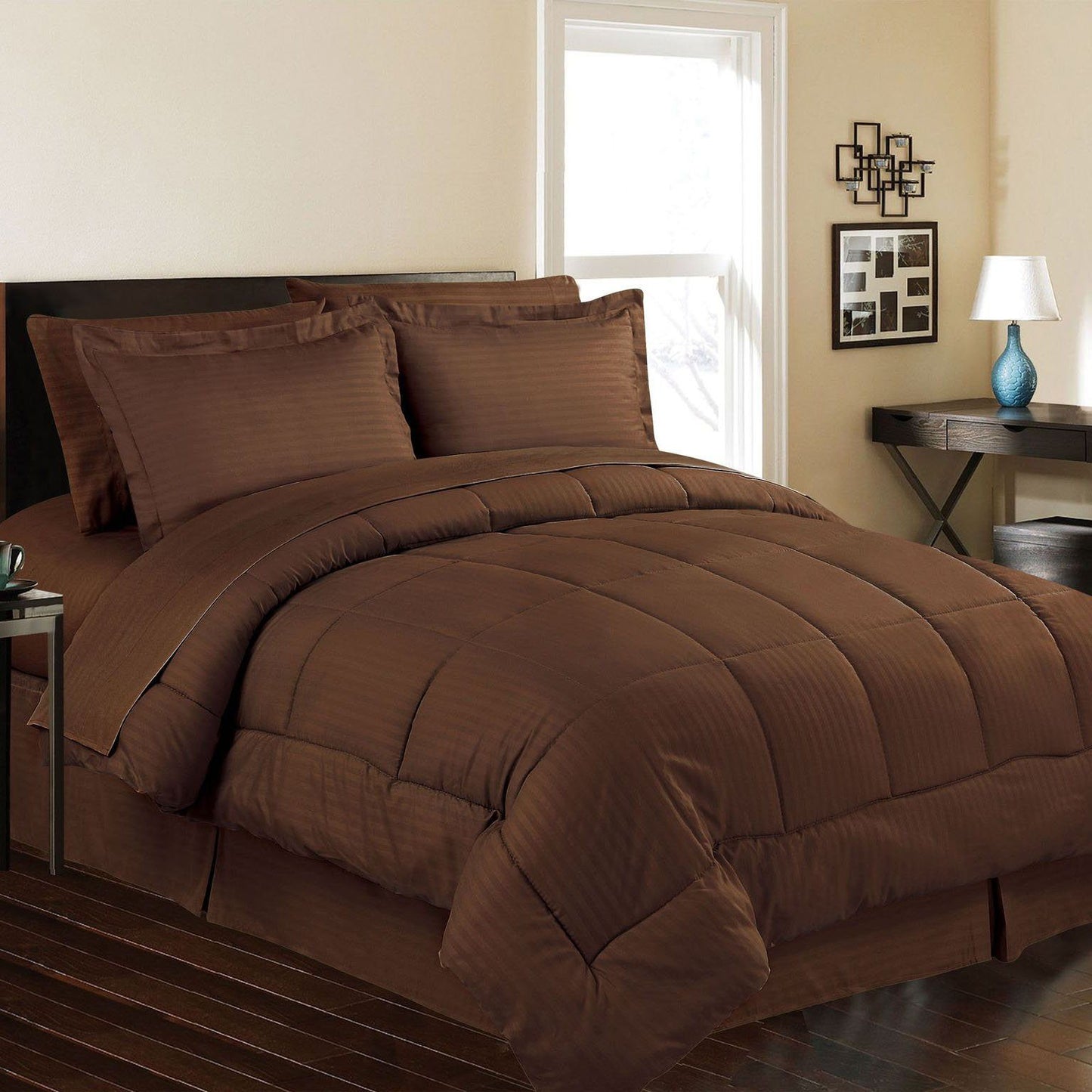 8-Piece: Embossed Bed Set Chocolate Bedding refund_fee:1800