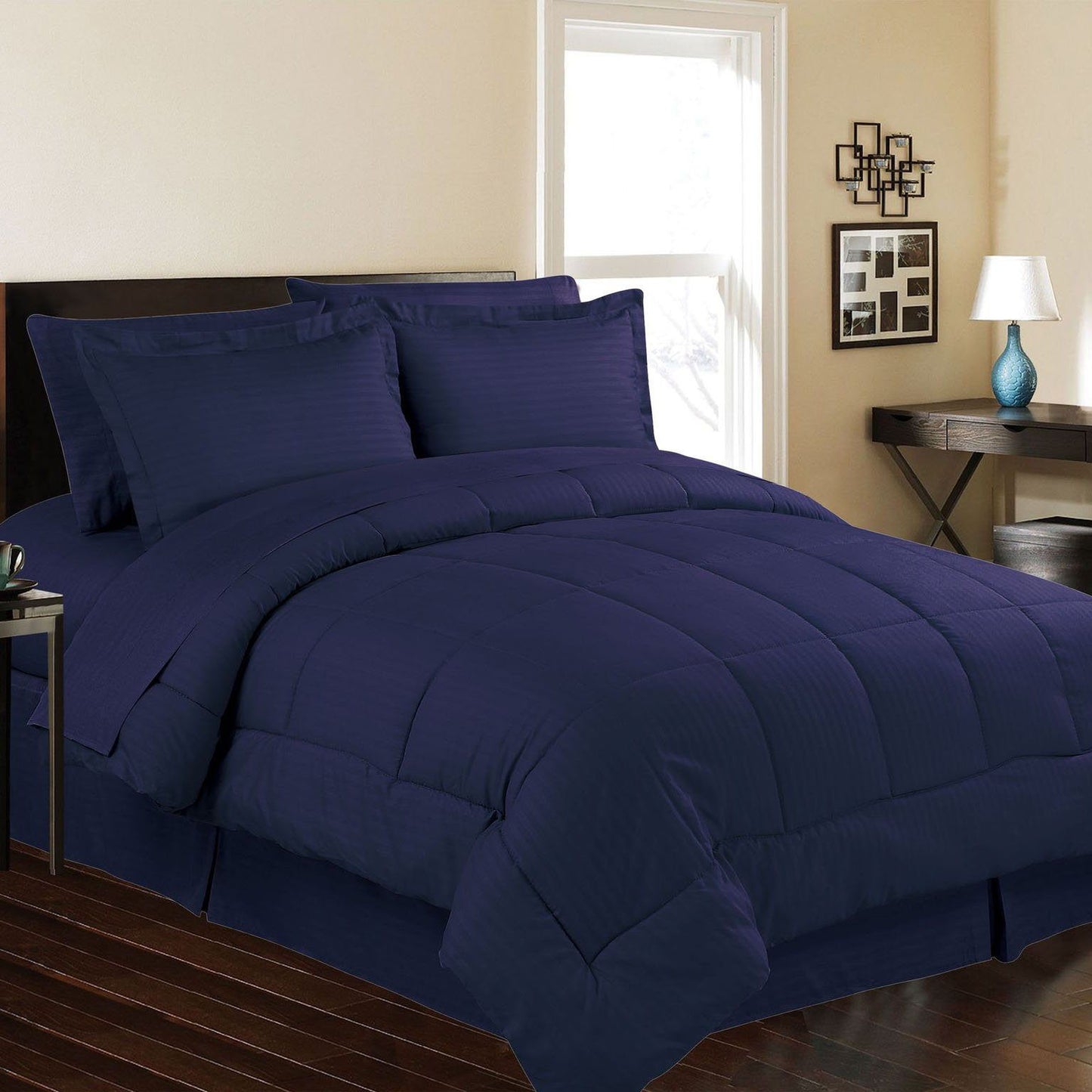 8-Piece: Embossed Bed Set Navy Bedding refund_fee:1800