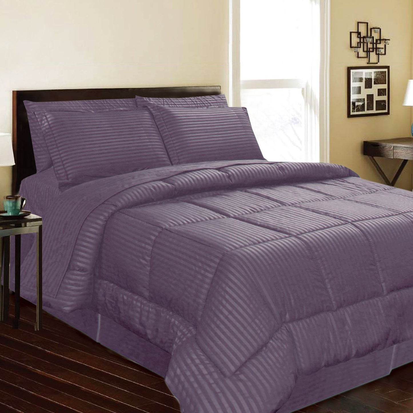 8-Piece: Embossed Bed Set Purple Queen Bedding refund_fee:1800