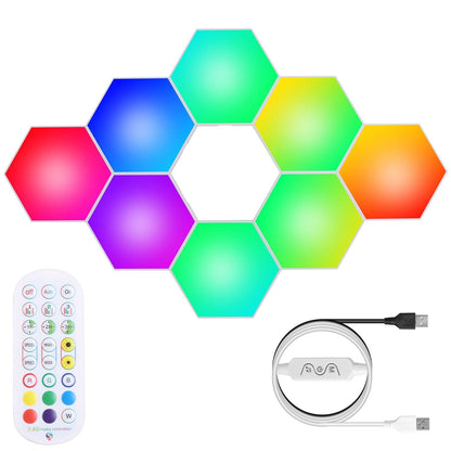 8-Piece: Hexagon Light Panels RGBW Colorful Splicing Wall Lamps __stock:50 Indoor Lighting refund_fee:1800 Warranty