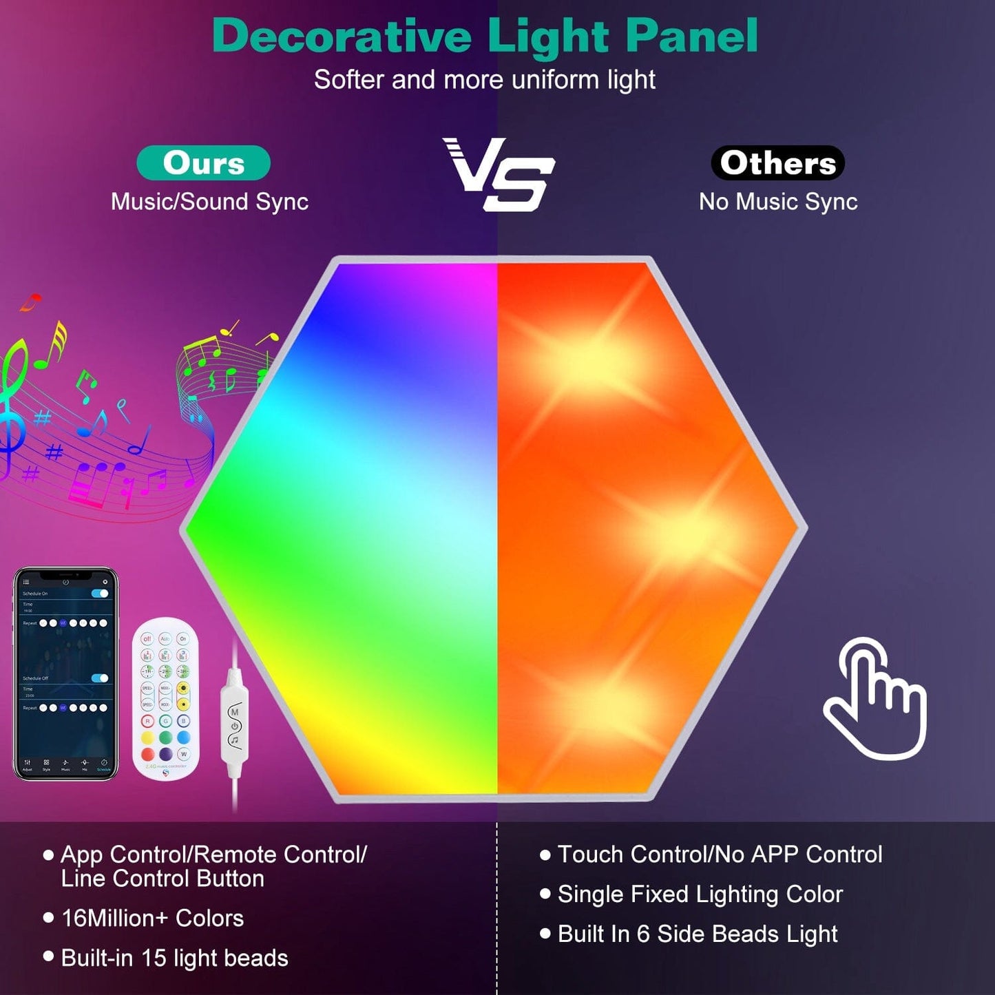 8-Piece: Hexagon Light Panels RGBW Colorful Splicing Wall Lamps __stock:50 Indoor Lighting refund_fee:1800 Warranty