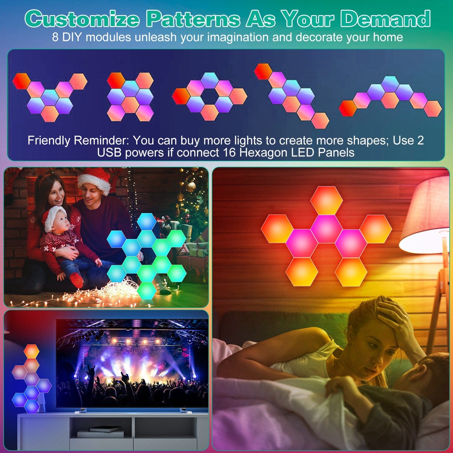 8-Piece: Hexagon Light Panels RGBW Colorful Splicing Wall Lamps __stock:50 Indoor Lighting refund_fee:1800 Warranty