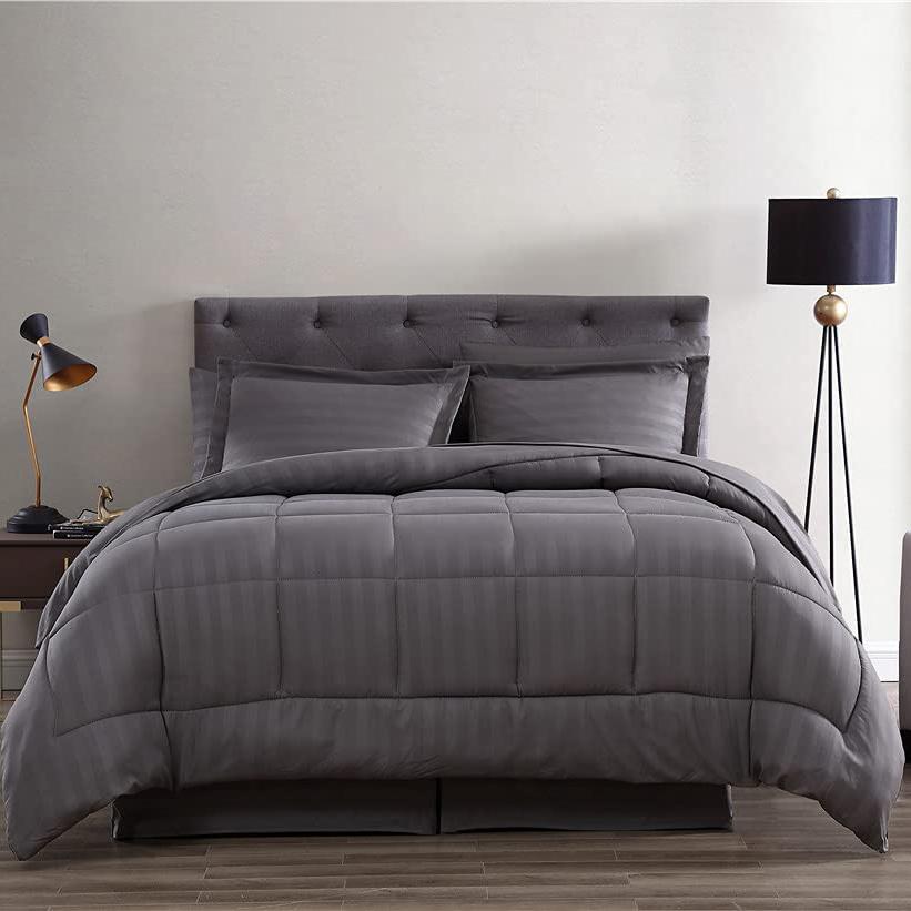 8-Piece: Maple Dobby Stripe Bedding Set Gray __label2:BOGO 30% OFF __stock:200 Bedding refund_fee:2200