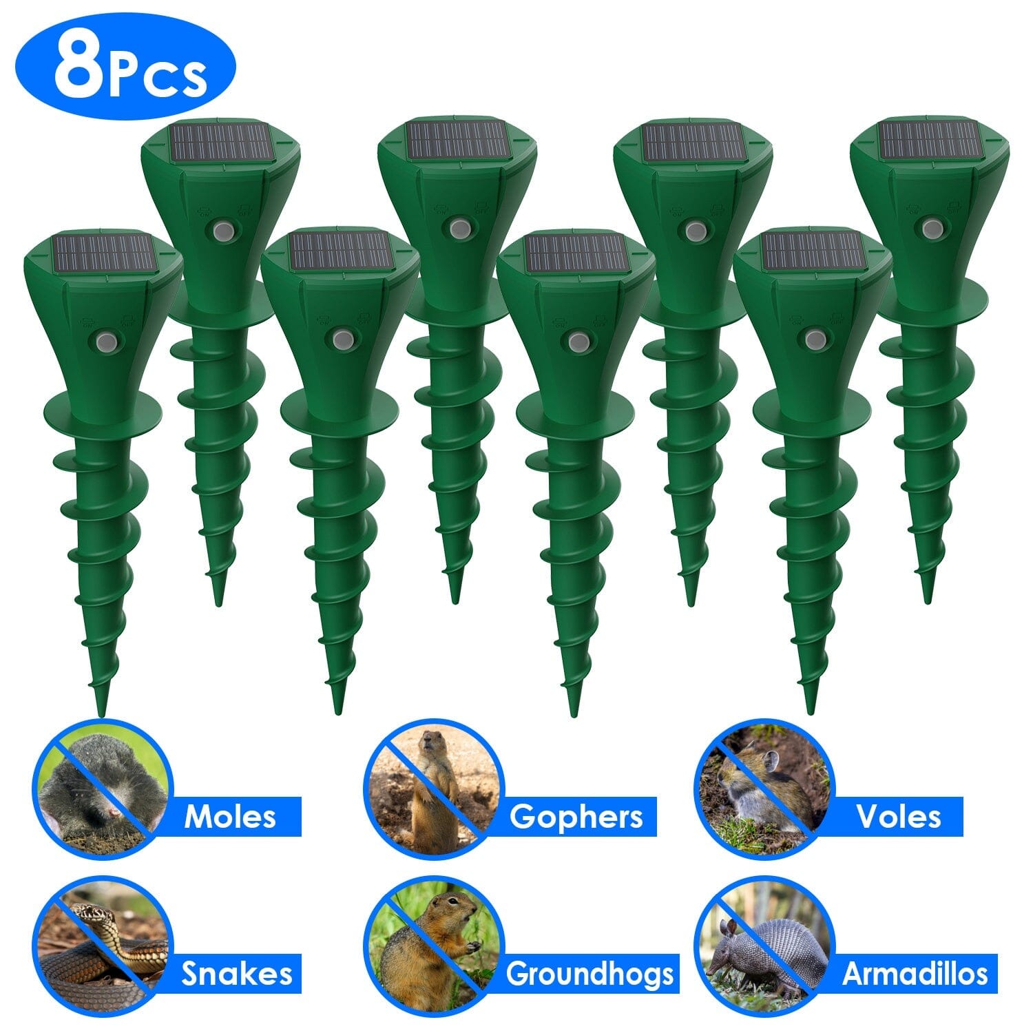 8-Pieces: Solar Powered Repellent Waterproof Solar Vibration Stake __stock:50 Low stock Pest Control refund_fee:2200 Warranty