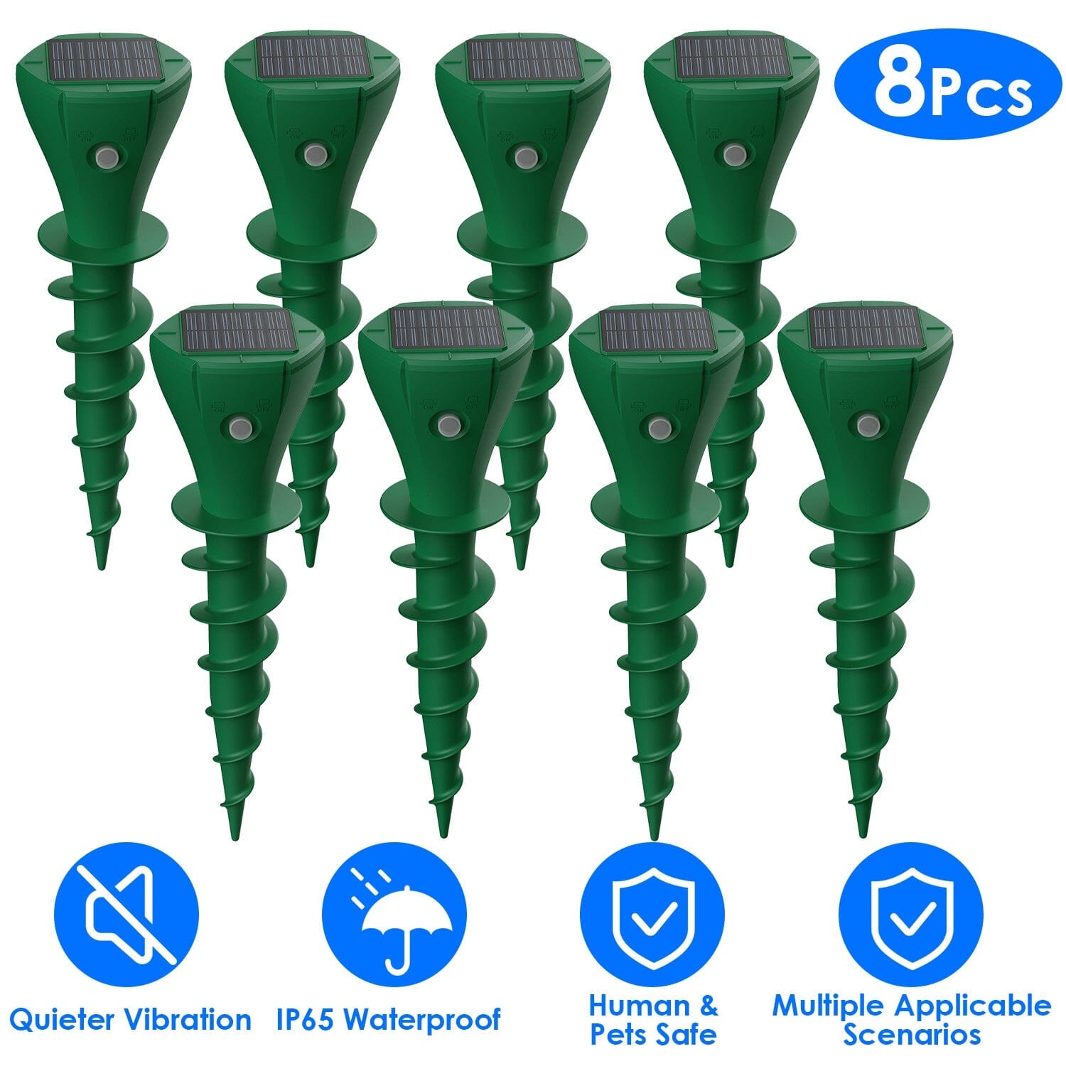 8-Pieces: Solar Powered Repellent Waterproof Solar Vibration Stake __stock:50 Low stock Pest Control refund_fee:2200 Warranty