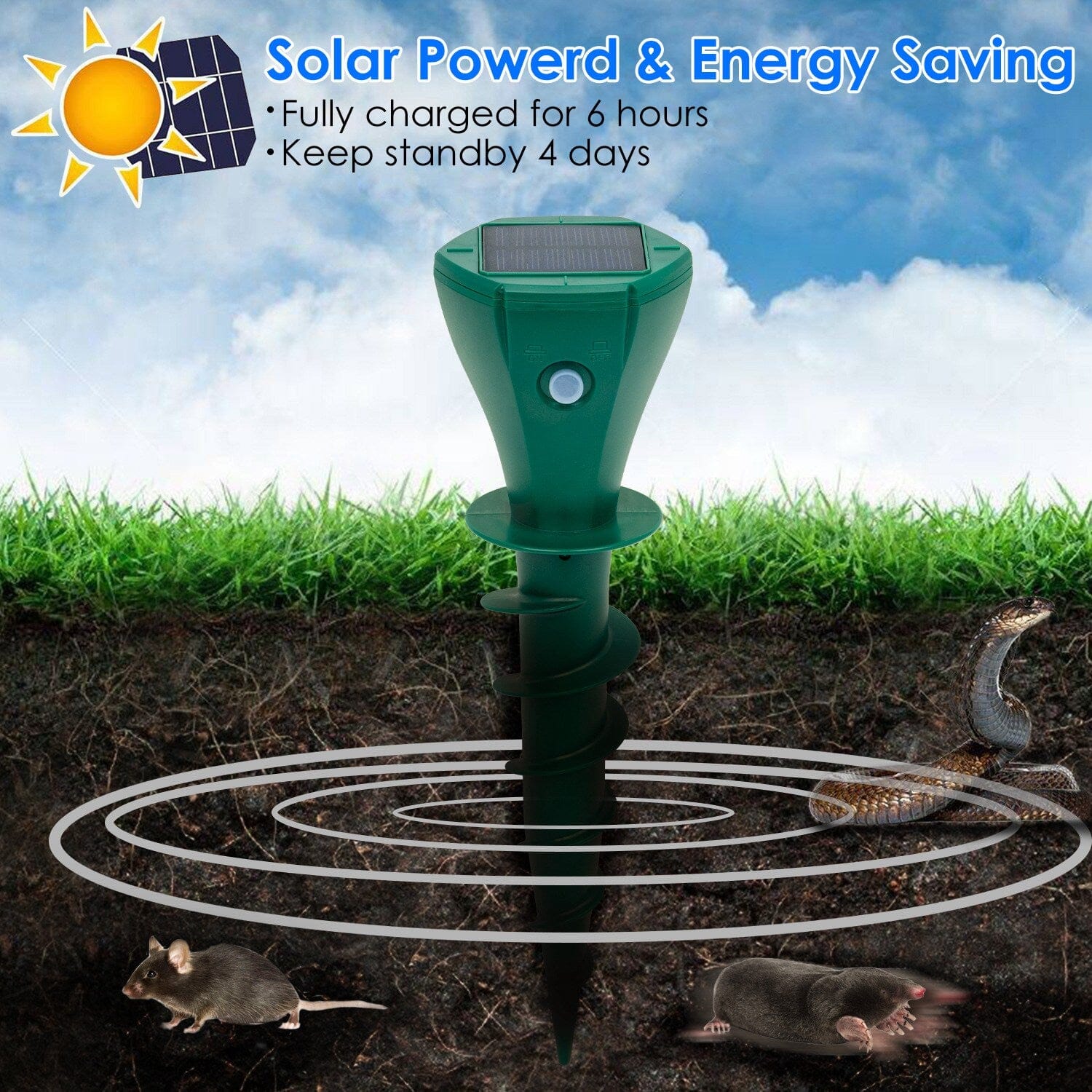 8-Pieces: Solar Powered Repellent Waterproof Solar Vibration Stake __stock:50 Low stock Pest Control refund_fee:2200 Warranty